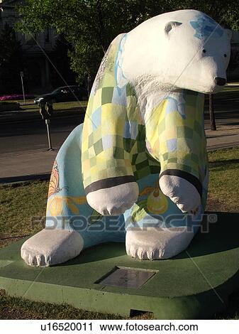 Stock Image -  Winnipeg, Canada, MB, Manitoba, Bears on Broadway, Bearealis's World, statues, Cancer Care Manitoba Foundation. Fotosearch