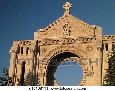 Stock Image -  Winnipeg, Canada, MB, Manitoba, French Quarter, ruins of Cathedral Saint Boniface. Fotosearch