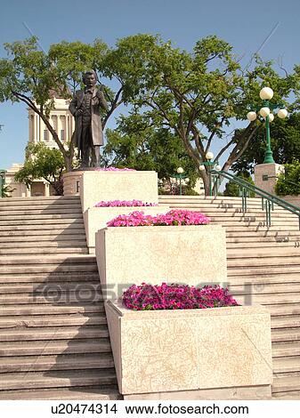Picture -  Winnipeg, Canada, MB, Manitoba, Manitoba Legislative Building Grounds, The Louis Riel Statue facing the Assiniboine River. Fotosearch