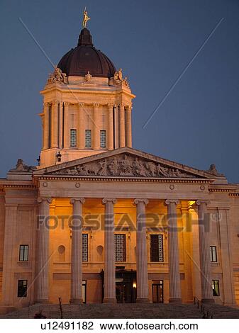 Stock Image -  Winnipeg, Canada, MB, Manitoba, Manitoba Legislative Building, evening. Fotosearch