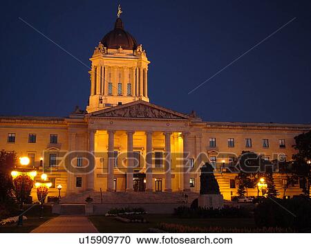 Stock Image -  Winnipeg, Canada, MB, Manitoba, Manitoba Legislative Building, evening. Fotosearch