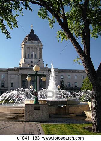 Stock Image -  Winnipeg, Canada, MB, Manitoba, Manitoba Legislative Building, fountain. Fotosearch