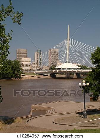 Winnipeg, Canada, MB, Manitoba, Provencher Bridge & Esplanade Riel Pedestrian Bridge, Red River, skyline View Large Photo Image Stock Photo - Winnipeg, Canada, MB, Manitoba, Provencher Bridge & Esplanade Riel Pedestrian Bridge, Red River, skyline. Fotosearch