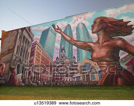 Stock Photo -  Winnipeg, Canada, MB, Manitoba, Downtown, Dominion Bank, Wall mural Take Pride Winnipeg. Fotosearch