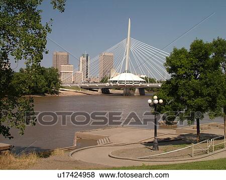Winnipeg, Canada, MB, Manitoba, Provencher Bridge & Esplanade Riel Pedestrian Bridge, Red River, skyline View Large Photo Image Stock Photo - Winnipeg, Canada, MB, Manitoba, Provencher Bridge & Esplanade Riel Pedestrian Bridge, Red River, skyline. Fotosearch