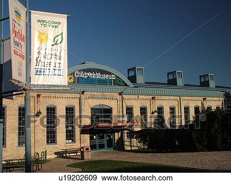 Stock Photo -  Winnipeg, Canada, MB, Manitoba, Children's Museum, Meeting Place, The Forks, junction of Red River and Assiniboine River. Fotosearch