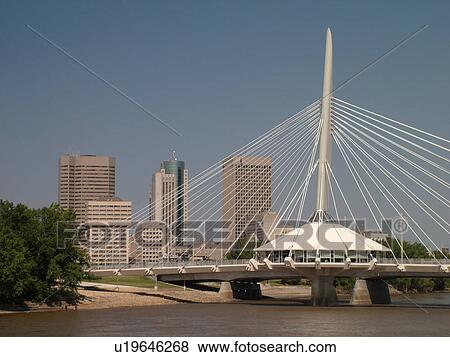 Winnipeg, Canada, MB, Manitoba, Provencher Bridge & Esplanade Riel Pedestrian Bridge, Red River, skyline View Large Photo Image Stock Photo - Winnipeg, Canada, MB, Manitoba, Provencher Bridge & Esplanade Riel Pedestrian Bridge, Red River, skyline. Fotosearch