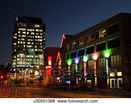 Stock Photo -  Winnipeg, Canada, MB, Manitoba, Downtown, evening. Fotosearch