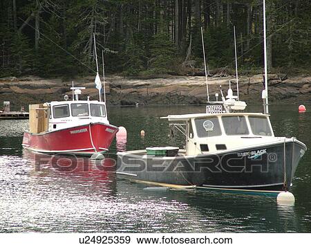 Stock Photo -  Winter Harbor, ME, Maine, Mount Desert Island, Atlantic Ocean, Frenchman Bay, lobster boats. Fotosearch