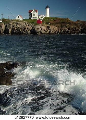 York Beach, ME, Maine, Cape Neddick Nubble Light, Lighthouse, waves crashing along the rocky coastline View Large Photo Image Stock Image - York Beach, ME, Maine, Cape Neddick Nubble Light, Lighthouse, waves crashing along the rocky coastline. Fotosearch