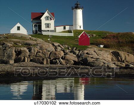 York Beach, ME, Maine, Cape Neddick Nubble Light, Lighthouse, reflection, calm water View Large Photo Image Stock Image - York Beach, ME, Maine, Cape Neddick Nubble Light, Lighthouse, reflection, calm water. Fotosearch