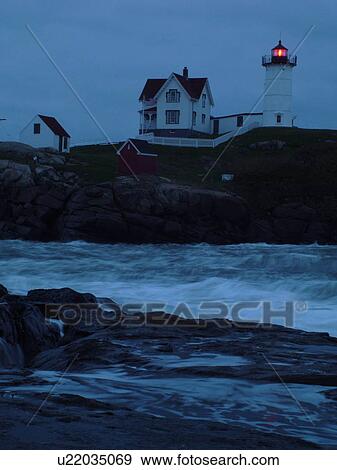 York Beach, ME, Maine, Cape Neddick Nubble Light, Lighthouse, morning, dawn View Large Photo Image Stock Photo - York Beach, ME, Maine, Cape Neddick Nubble Light, Lighthouse, morning, dawn. Fotosearch