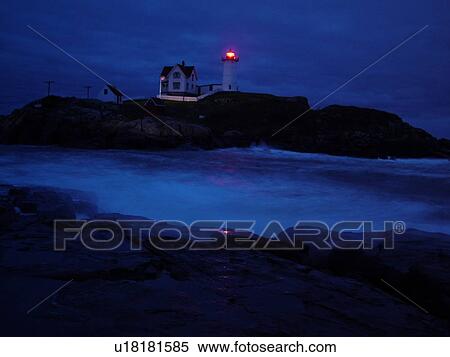 York Beach, ME, Maine, Cape Neddick Nubble Light, Lighthouse, evening View Large Photo Image Stock Photography - York Beach, ME, Maine, Cape Neddick Nubble Light, Lighthouse, evening. Fotosearch