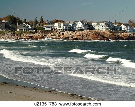 Stock Image -  York Beach, ME, Maine, Short Sands Beach. Fotosearch