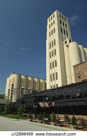Stock Photo -  Akron, OH, Ohio, downtown, Quaker Square, Crown Plaza Hotel, outdoor cafT. Fotosearch