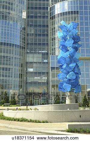 Picture -  Akron, OH, Ohio, downtown, University of Akron, Goodyear Polymer Center, blue sculpture. Fotosearch