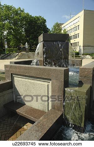 Stock Photography -  Akron, OH, Ohio, University of Akron, fountain. Fotosearch