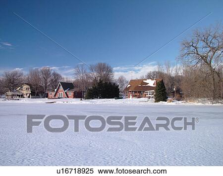 Stock Photography -  Alexandria, MN, Minnesota, Maple Lake, summer cabins, frozen lake, winter. Fotosearch