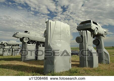 Stock Photograph -  Alliance, NE, Nebraska, Carhenge, replica of England's Stonehenge. Fotosearch