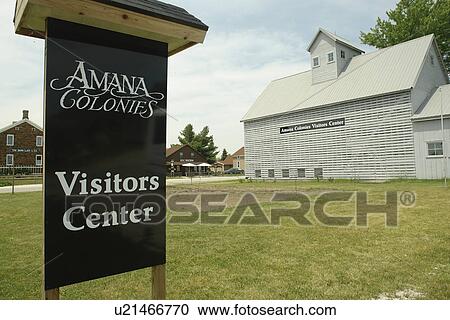 Stock Image -  Amana, IA, Iowa, Amana Colonies, National Historic Landmark, Visitor Center. Fotosearch