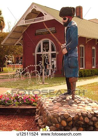 Picture -  Amelia Island, FL, Florida, Fernandina Beach, downtown, Historic District, Railway Station, Pirate statue. Fotosearch