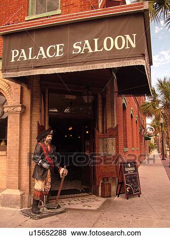 Amelia Island, FL, Florida, Fernandina Beach, downtown, Centre Street, Historic District, Palace Saloon, Pirate statue View Large Photo Image Stock Photo - Amelia Island, FL, Florida, Fernandina Beach, downtown, Centre Street, Historic District, Palace Saloon, Pirate statue. Fotosearch