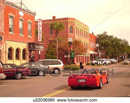 Stock Photo -  Amelia Island, FL, Florida, Fernandina Beach, downtown, Centre Street, Historic District. Fotosearch