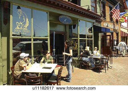 Annapolis, MD, Maryland, Chesapeake Bay, City Dock Area, Dock Street Bar & Grill, outdoor cafT View Large Photo Image Stock Photo - Annapolis, MD, Maryland, Chesapeake Bay, City Dock Area, Dock Street Bar & Grill, outdoor cafT. Fotosearch