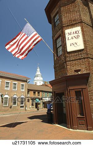 Stock Photography -  Annapolis, MD, Maryland, Chesapeake Bay, Historic Downtown, Mary Land Inn, American Flag. Fotosearch