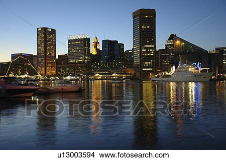 Baltimore, MD, Maryland, Chesapeake Bay, Downtown Skyline, Inner Harbor, evening View Large Photo Image Picture - Baltimore, MD, Maryland, Chesapeake Bay, Downtown Skyline, Inner Harbor, evening. Fotosearch