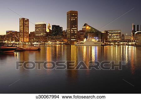 Baltimore, MD, Maryland, Chesapeake Bay, Downtown Skyline, Inner Harbor, evening View Large Photo Image Picture - Baltimore, MD, Maryland, Chesapeake Bay, Downtown Skyline, Inner Harbor, evening. Fotosearch