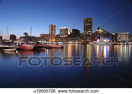 Baltimore, MD, Maryland, Chesapeake Bay, Downtown Skyline, Inner Harbor, evening View Large Photo Image Stock Photograph - Baltimore, MD, Maryland, Chesapeake Bay, Downtown Skyline, Inner Harbor, evening. Fotosearch