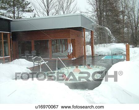 Stock Photo -  Beaupre, Quebec City, Quebec, Canada, Mount Ste-Anne, Nordic Spa, winter, snow. Fotosearch