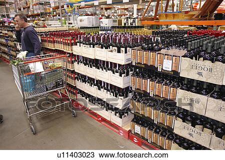 Stock Image -  Burlington, VT, Vermont, Costco Wholesale Store, interior, wine collection. Fotosearch
