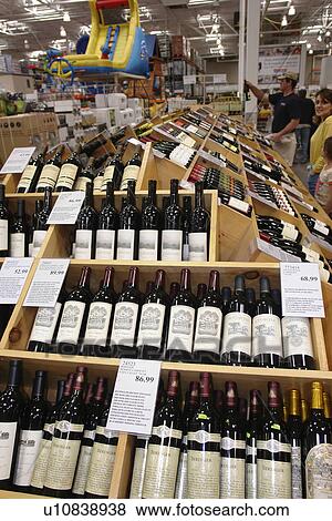 Stock Photo -  Burlington, VT, Vermont, Costco Wholesale Store, interior, wine collection. Fotosearch