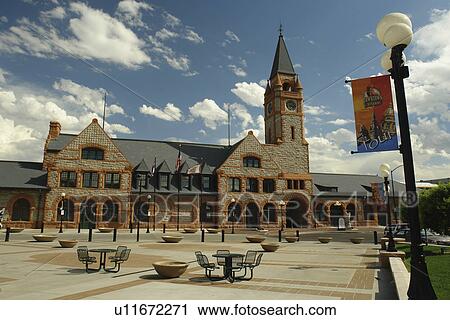 Cheyenne, WY, Wyoming, downtown, Union Pacific Railroad Depot, Depot Square View Large Photo Image Stock Image - Cheyenne, WY, Wyoming, downtown, Union Pacific Railroad Depot, Depot Square. Fotosearch