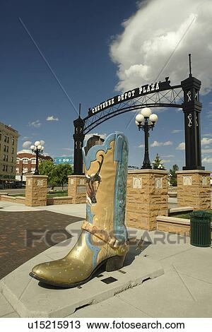 Cheyenne, WY, Wyoming, downtown, Union Pacific Railroad Depot, Depot Square, large cowboy boot View Large Photo Image Stock Image - Cheyenne, WY, Wyoming, downtown, Union Pacific Railroad Depot, Depot Square, large cowboy boot. Fotosearch