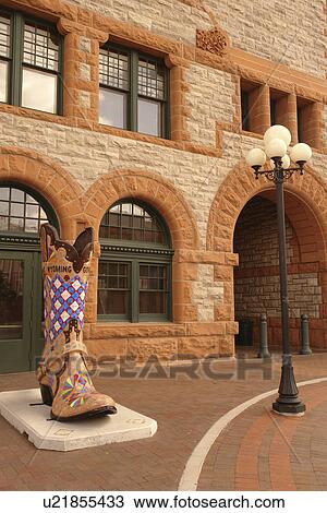 Cheyenne, WY, Wyoming, downtown, Union Pacific Railroad Depot, Depot Square, large cowboy boot View Large Photo Image Stock Image - Cheyenne, WY, Wyoming, downtown, Union Pacific Railroad Depot, Depot Square, large cowboy boot. Fotosearch
