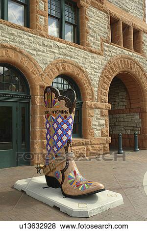 Stock Photo -  Cheyenne, WY, Wyoming, downtown, Union Pacific Railroad Depot, Depot Square, large cowboy boot. Fotosearch
