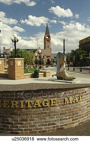 Stock Photo -  Cheyenne, WY, Wyoming, downtown, Union Pacific Railroad Depot, Depot Square, large cowboy boot. Fotosearch