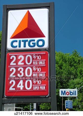 Stock Photograph -  Citgo Gas Station, gas prices, sign, credit cards accepted. Fotosearch
