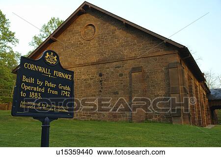 Stock Image -  Cornwall, PA, Pennsylvania, Cornwall Iron Furnace, built by Peter Grubb in 1742, charcoal fueled ironmaking complex. Fotosearch