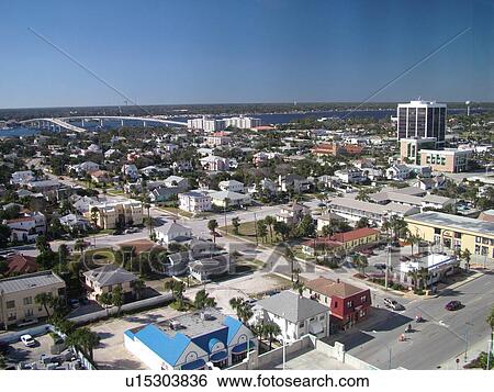 Stock Photograph -  Daytona Beach, FL, Florida, aerial, Daytona Beach Shores. Fotosearch