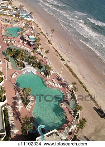 Picture -  Daytona Beach, FL, Florida, Daytona Beach Shores, Atlantic Ocean, aerial, swimming pools, Fairfield Resorts at Ocean Walk, Luxury Hotel Suites, beaches. Fotosearch