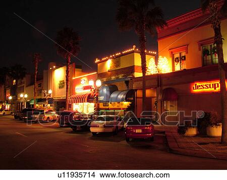Picture -  Daytona Beach, FL, Florida, Daytona Beach Shores, Main Street, evening. Fotosearch