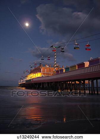 Daytona Beach, FL, Florida, Daytona Beach Shores, Atlantic Ocean, Main Street Pier & Boardwalk, gondola skyride, evening, moon View Large Photo Image Picture - Daytona Beach, FL, Florida, Daytona Beach Shores, Atlantic Ocean, Main Street Pier & Boardwalk, gondola skyride, evening, moon. Fotosearch