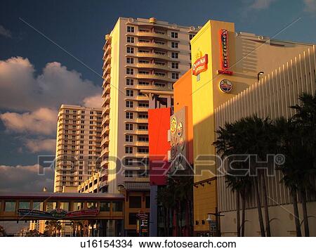 Picture -  Daytona Beach, FL, Florida, Daytona Beach Shores, Atlantic Ocean, Fairfield Resorts at Ocean Walk, Ocean Walk Resorts, Ocean Walk Shoppes, Village, pedestrian bridge. Fotosearch