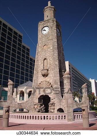 Picture -  Daytona Beach, FL, Florida, Daytona Beach Shores, Atlantic Ocean, Ocean Walk, clock tower. Fotosearch