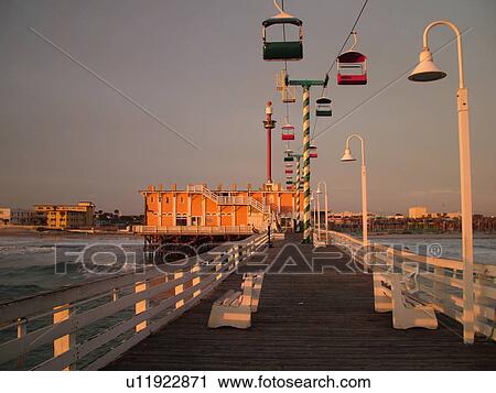 Stock Image -  Daytona Beach, FL, Florida, Daytona Beach Shores, Atlantic Ocean, Main Street Pier & Boardwalk, Ocean Pier, gondola skyride. Fotosearch