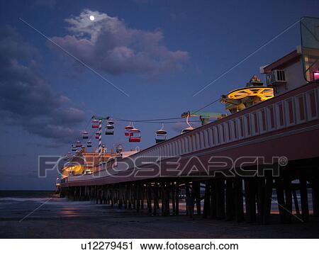 Daytona Beach, FL, Florida, Daytona Beach Shores, Atlantic Ocean, Main Street Pier & Boardwalk, gondola skyride, evening, moon View Large Photo Image Stock Image - Daytona Beach, FL, Florida, Daytona Beach Shores, Atlantic Ocean, Main Street Pier & Boardwalk, gondola skyride, evening, moon. Fotosearch